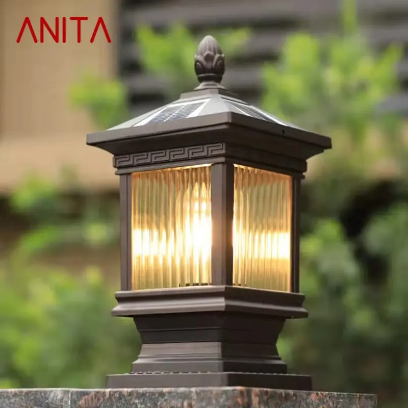 

ANITA Outdoor Solar Post Lamp Classical Retro Waterproof Courtyard Led for Decoration Garden Balcony Villa Wall Light