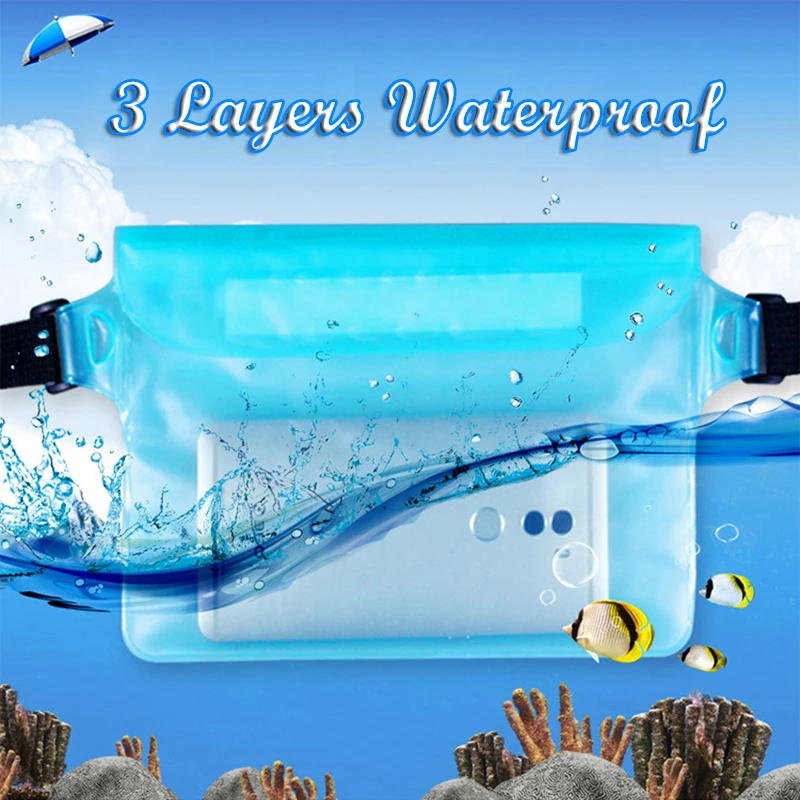 3-layer Waterproof Sealing Rafting Diving Swimming Waist Bag Ski Veneer Underwater Drying Shoulder Bag Waist Gym