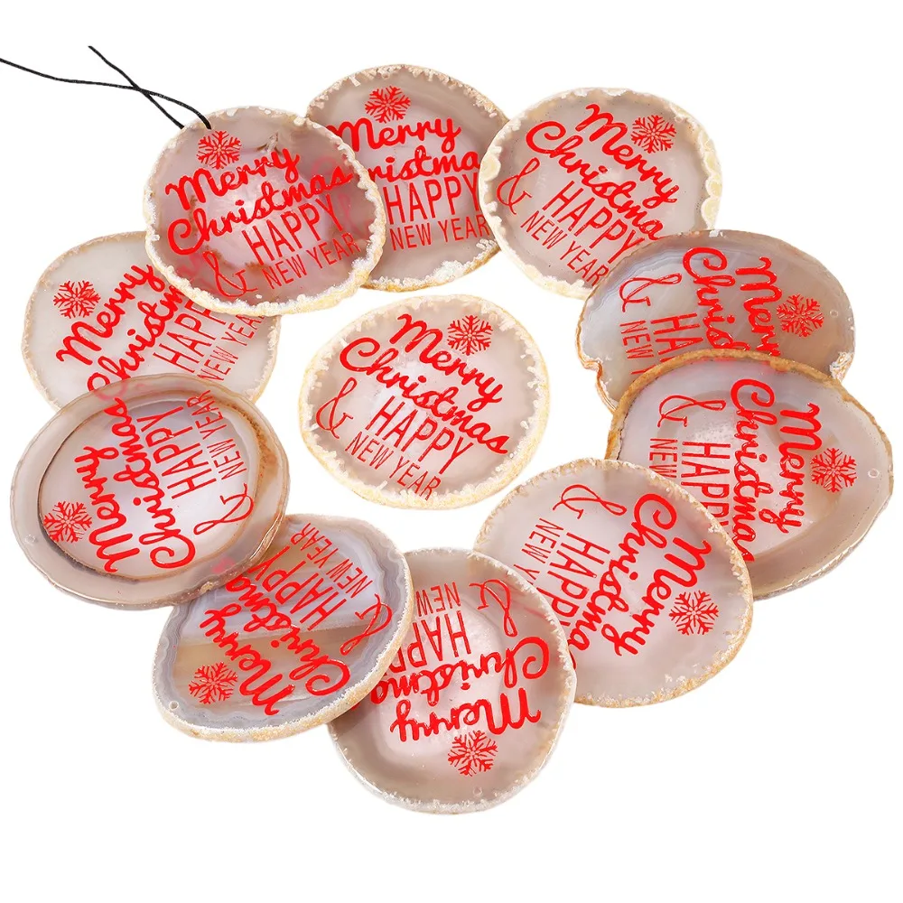 Agate Slices Cup Mat,Crystal Beverage Coasters,Engraved Merry Christmas and Happy New Year,Home Decor ewelry Decoration