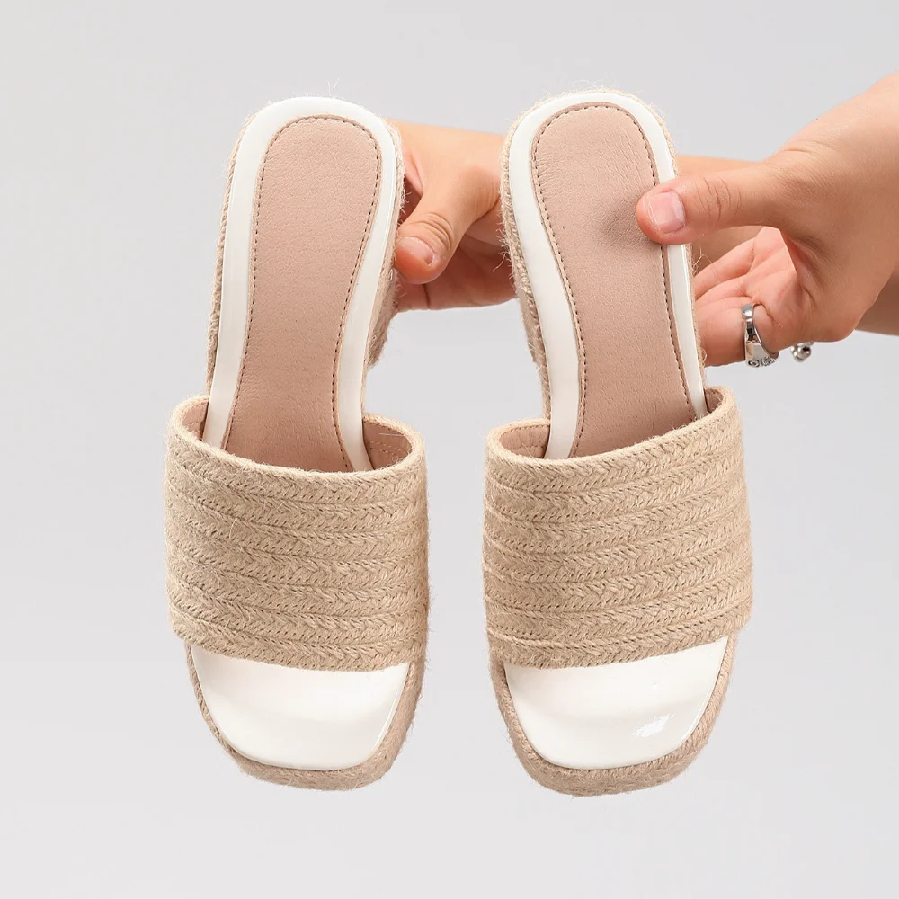 High Heeled Slippers Women's Hemp Rope Wedge Heel Thick