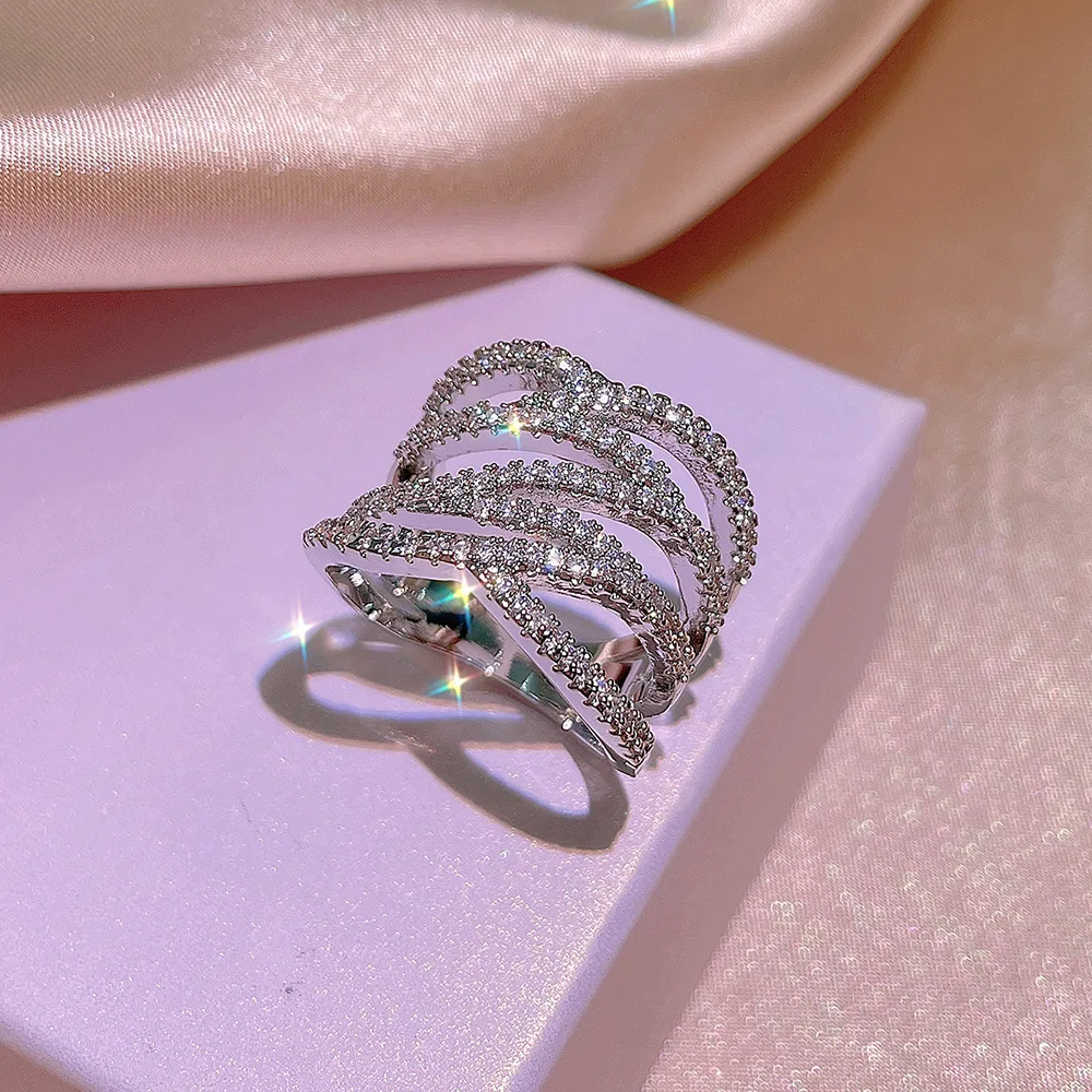 Trendy 925 Stamp Fashion Ring For Girl Gift Love Multi Layer Row CZ Twining Plata Ring Christmas Gift Jewelry