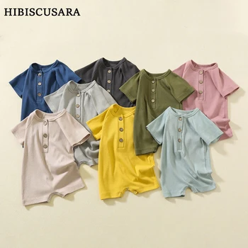 Pagliaccetto per neonato Abbigliamento estivo Neonato Bebe Pigiama sottile Tuta a maniche corte Abiti a costine Abiti per ragazza elasticizzati lavorati a maglia Tutina 1