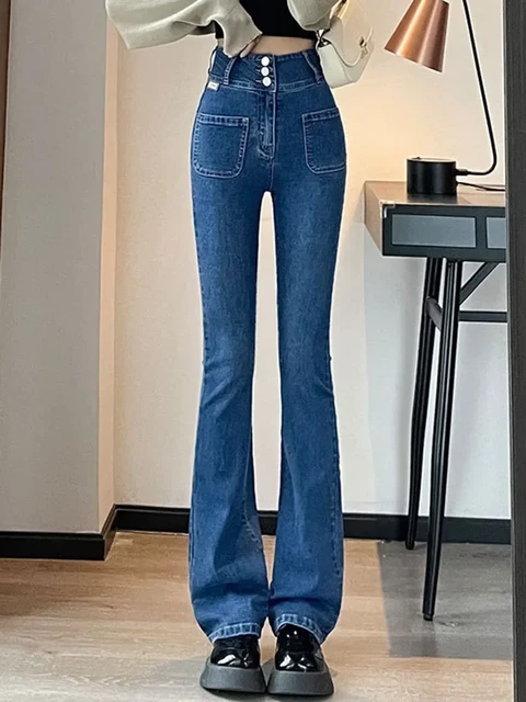 ONLY ONLHELLA LOW RETRO - Jeans a zampa - dark blue denim/blu scuro