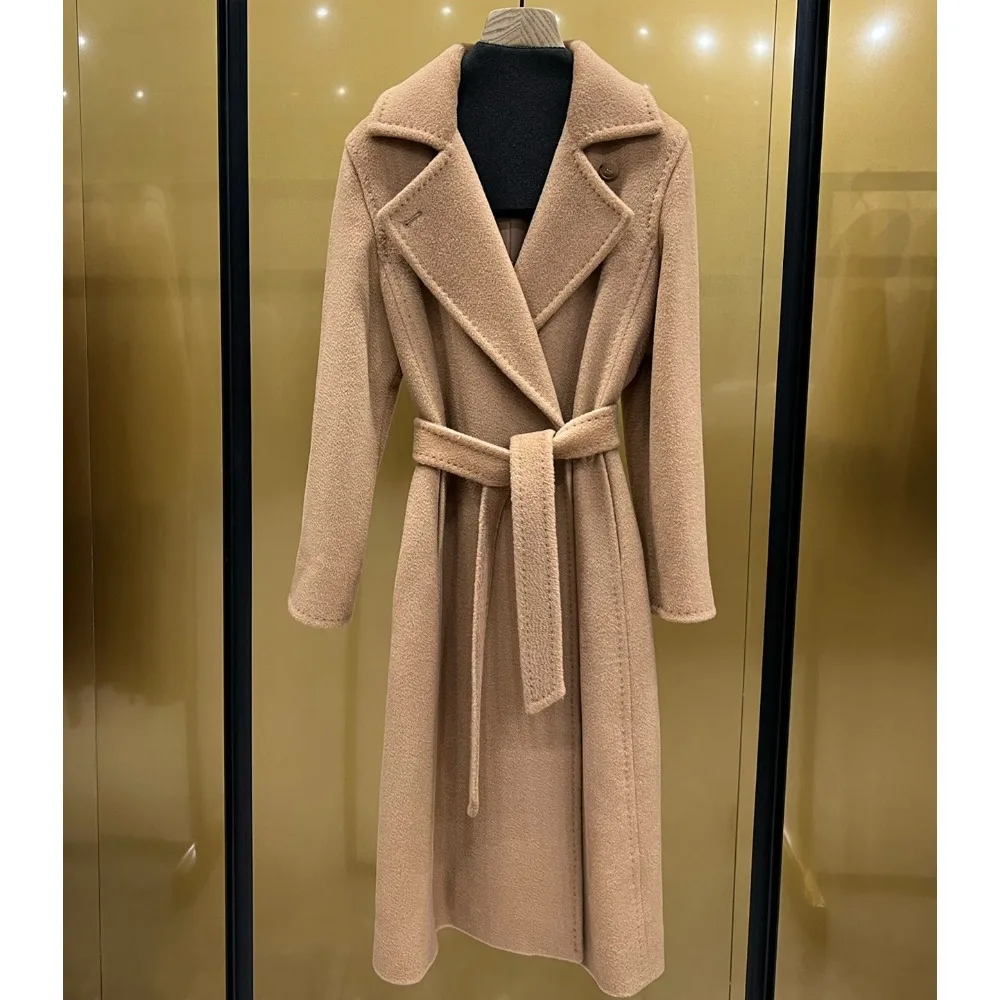 

Women's Winter Coat 100% Camel Hair Woolen Coat High Quality Double-sided Water Ripple Woolen Max Coat 2023 AW Women's New Style