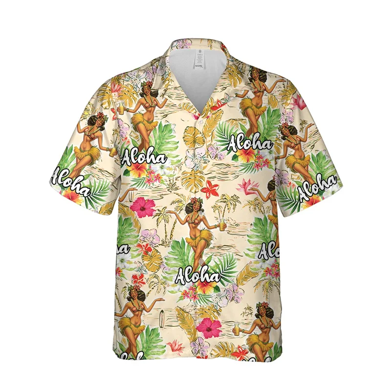 thumbnail image 1 of Camisas de playa con estampado 3D de chica hula para hombre, blusas casuales de manga corta con diseño de bailarina hawaiana, camisas de playa con botones Aloha, blusas para hombre, 1 of 5