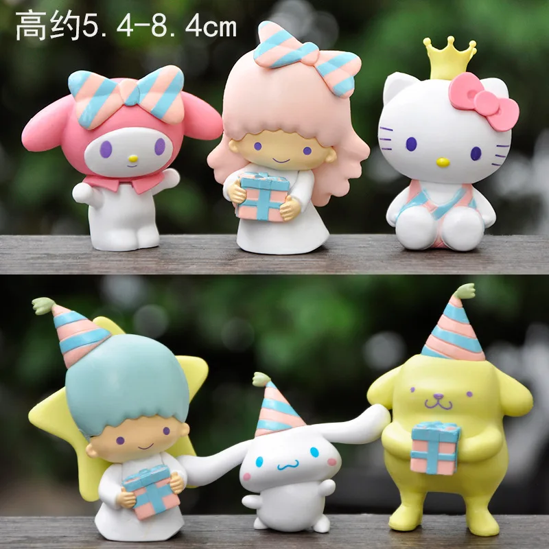 

6 шт./набор кавайная Sanrio My Molody Cinnamoroll pompurin маленькие двойные звезды Мультяшные ПВХ фигурки модели куклы торт украшения для детей
