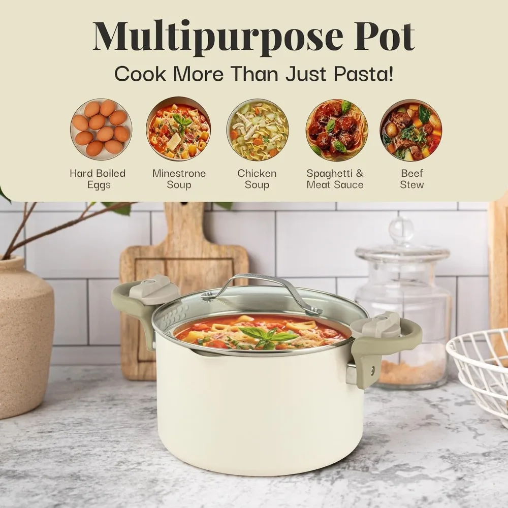 8Quart Large Stock Pot Multipurpose Pasta Pot Strainer Lid,As Seen On TV,Nonstick Cooking Pot+Pasta Strainer