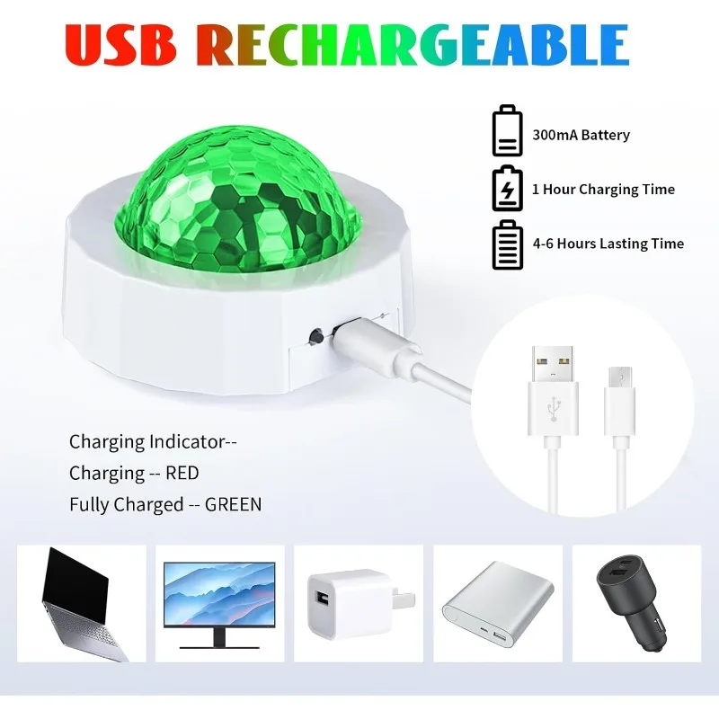 Car Disco Ball Rechargeable Battery Mini Sound Activated Multicolor Lights