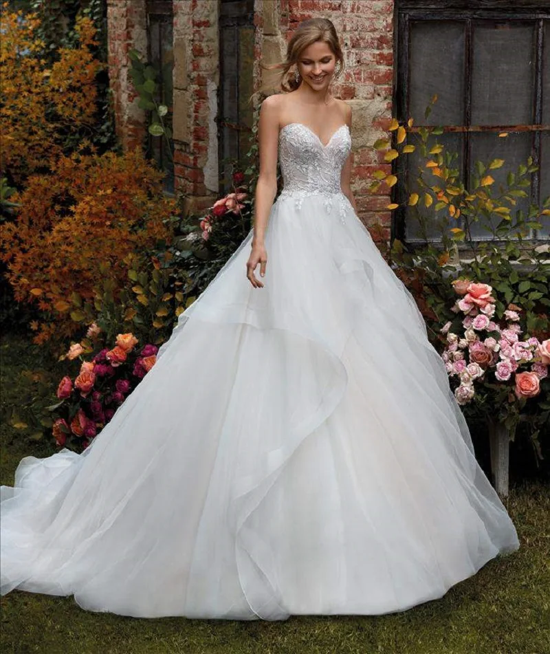 

Strapless Ball Gown Women Sleeveless Tulle Lace Backless Wedding Dress Bridal Gown Marriage Vestidos De Novia Custom Made