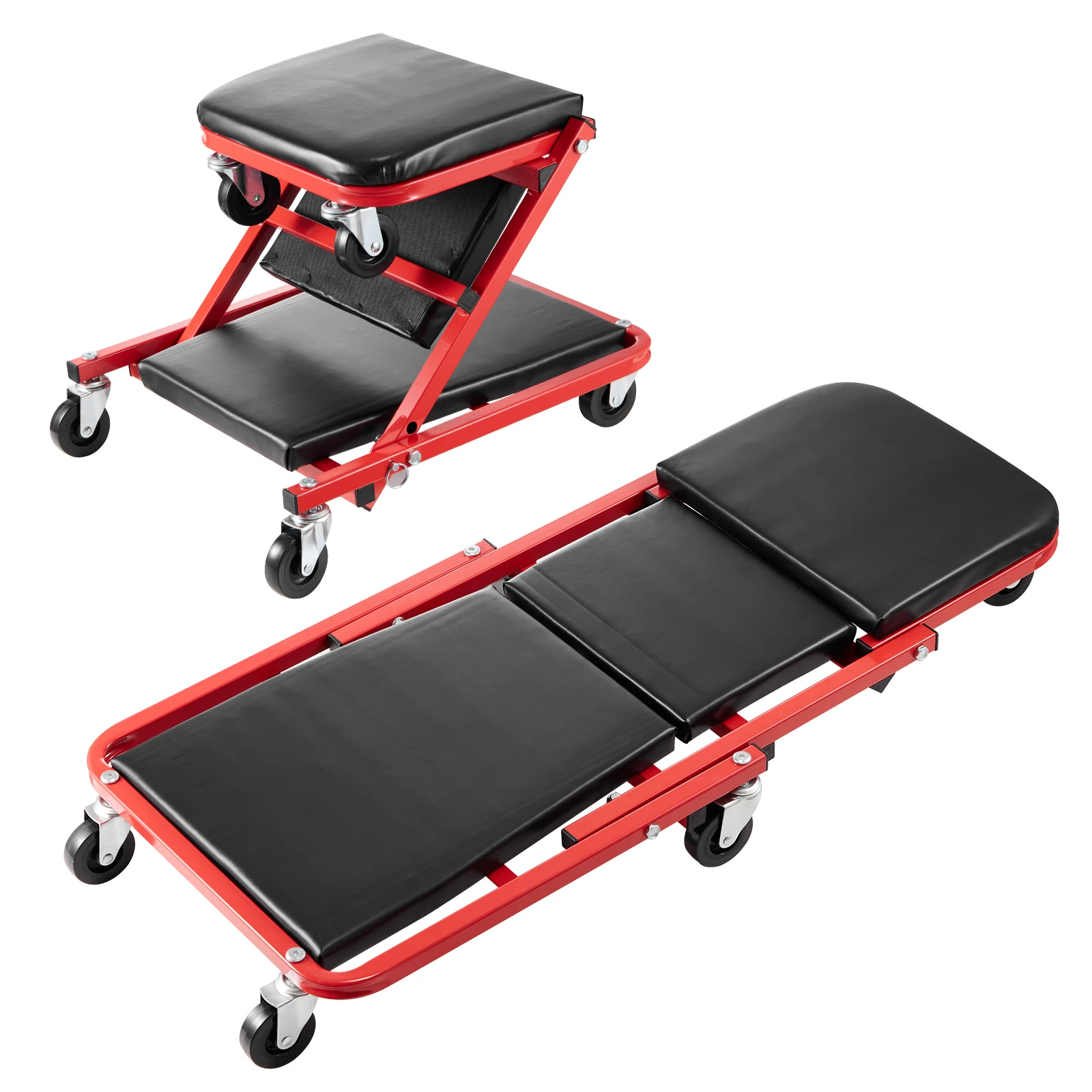 Tabouret roulant pliable mécanique Z Garage - Siège mobile avec plateau outils pour pêcheurs bricoleurs