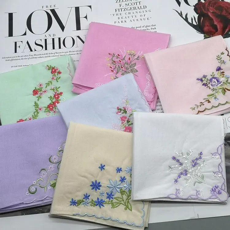 Description Picture 3 of itemEmbroidery Handkerchief Towels Cotton Платок Ladies Soft Absorb Sweat Floral Square Hand Towel Traditional Gifts Toallas De Mano