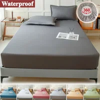 Waterproof Fitted Bed Sheet Bedding Cover Mattress Cover Protector Solid Color With Elastic Band Antislip For Bedroom Guest Room 1
