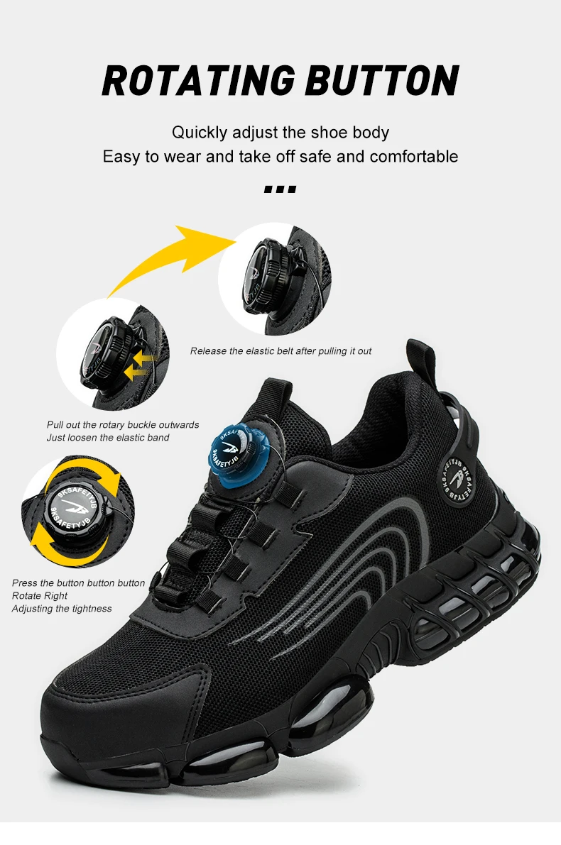 Rotating Button Safety Shoes Men Work Sneakers Indestructible Shoes Puncture-Proof Protective Shoes Work Boots Steel Toe Shoes
