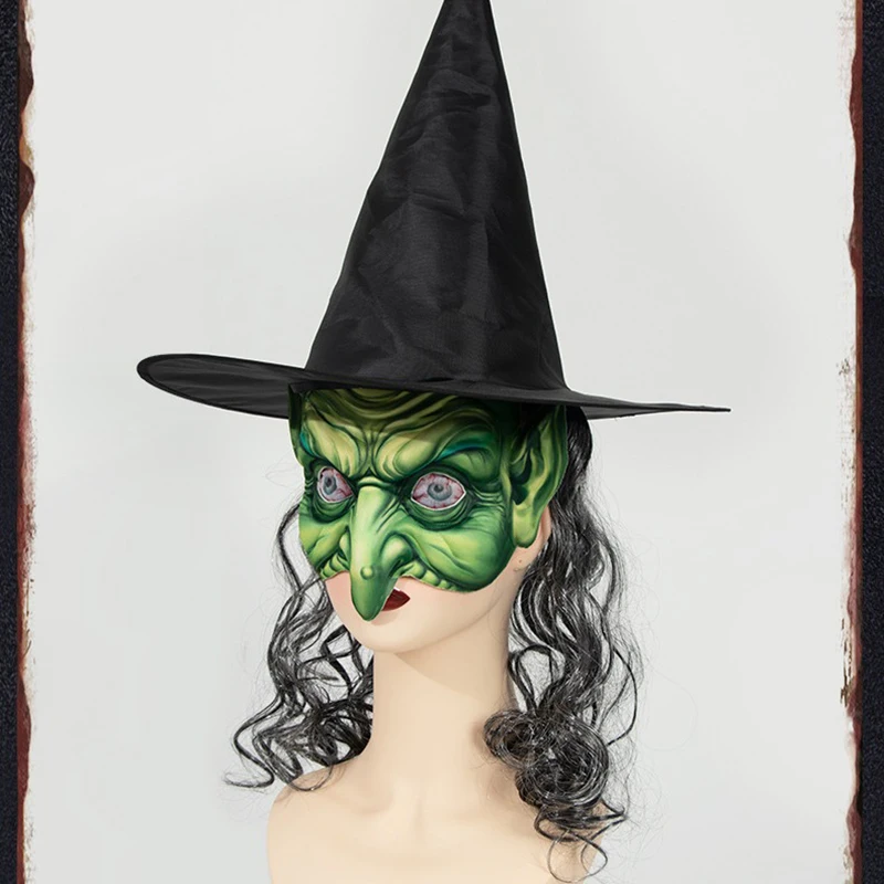 Spooky Witch Costume Set: Deluxe Mask, Wig & Hat