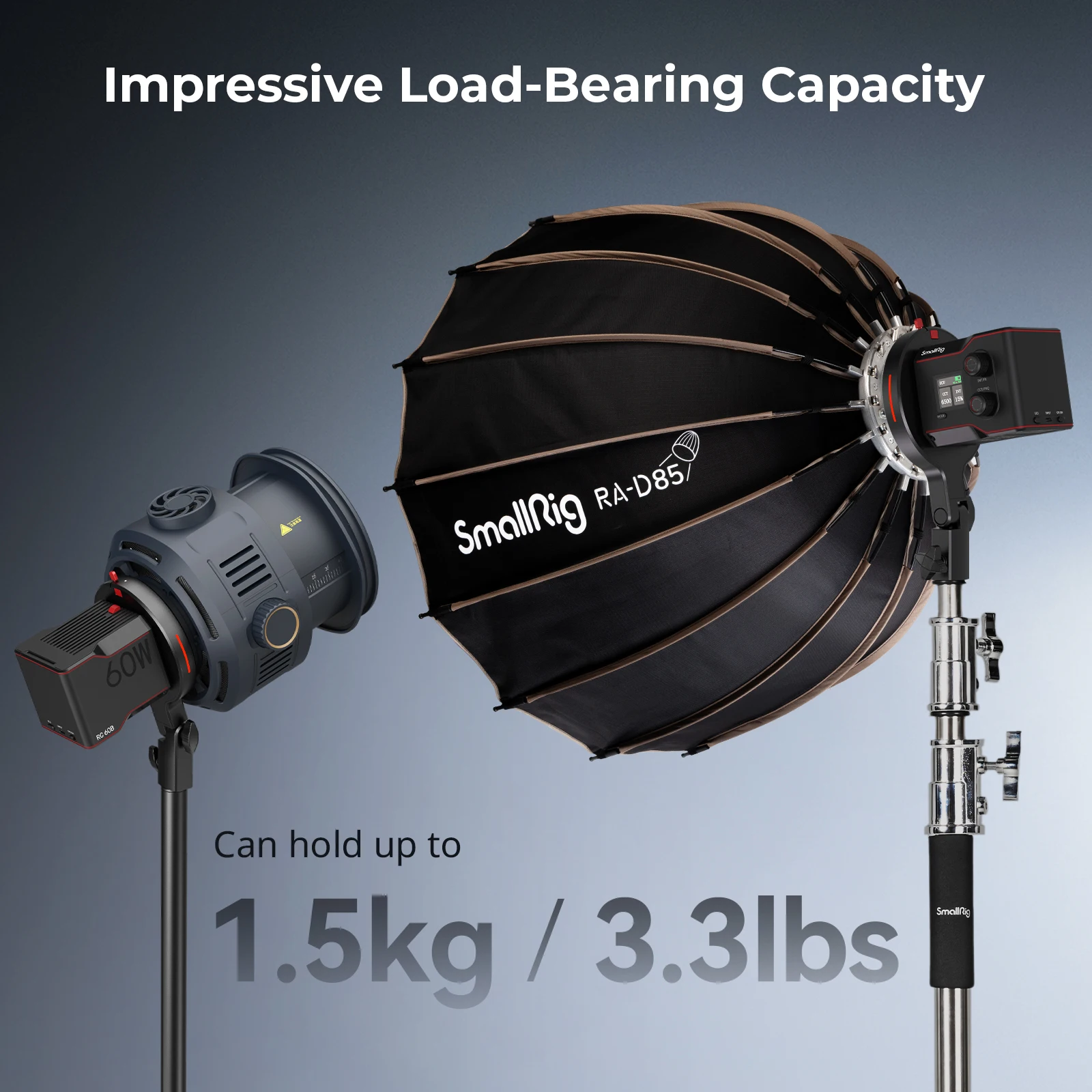 SmallRig Bowens 마운트 어댑터 부품 RC 60B용 SmallRig 라이트 스탠드 어댑터, 하중 1.5kg 360 °   가로 180 °   수직 조정