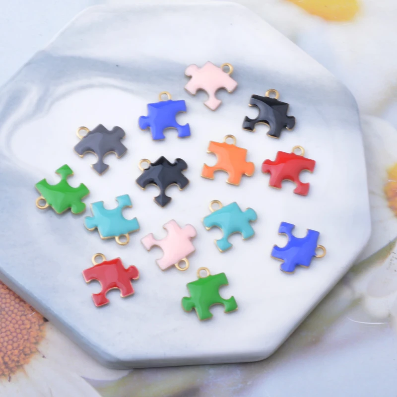 30pcs 구리 떨어지는 오일 퍼즐 매력 양면 에나멜 퍼즐 펜던트 DIY 쥬얼리 귀걸이 목걸이 팔찌 액세서리
