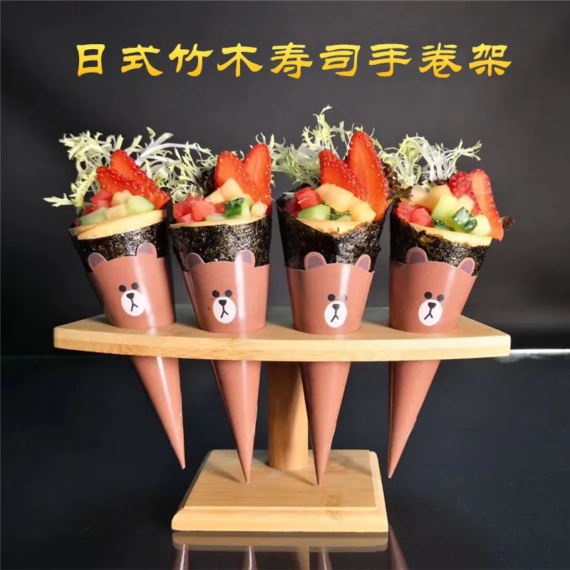 

Cone Holder Ice Cream Stand Sushi Rack Display Roll Food Hand Party Waffle For Cupcake Japanese Cones Wooden Popcorn Holders