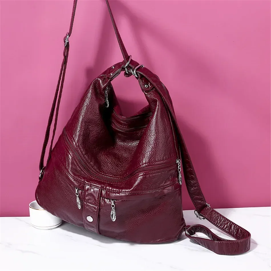 High Quality Leather Backpack Women Travel Bagpack Female Large Capacity School Backpack Shoulder Bags for Women 2024 Sac A Dos 2