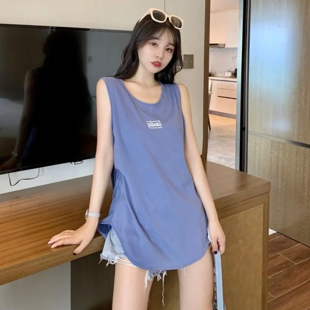 Comfortable Loose Sleeveless T Shirt Large Size Simple Vest Top Women Summer Clothes Curved Hem Casual Tank Top Girl Ladies