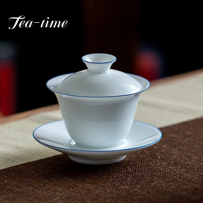 120ml Dehua White Porcelain Tea Tureen Household Hand Grab Bowl Tea Set Small Ceramic Thin Tire Maker Gaiwan Gifts 10 Colors