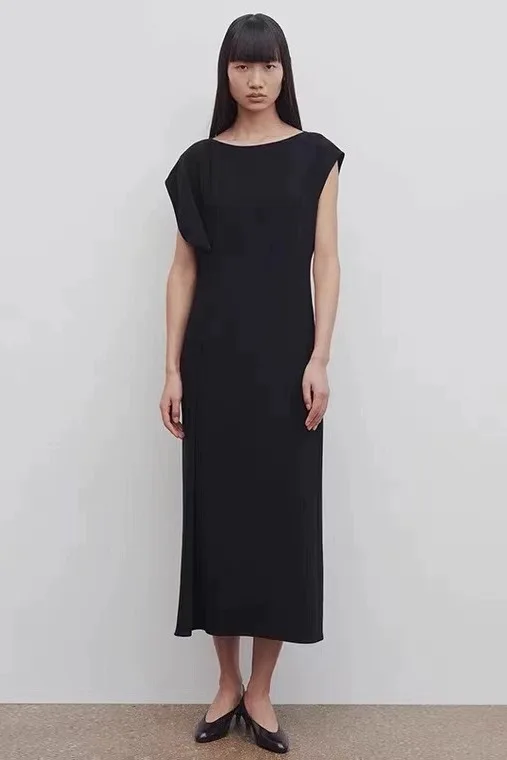 

Th~Row Sleeveless Dress Women's New Spring/Summer Triacetic Acid Breathable Minimalist Long Dress A-line Skirt