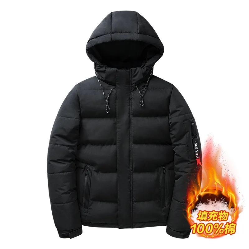 New Winter Warm Thick Parkas Men Windproof Outerwear Hooded Cotton-padded Jacket Bomber Zipper Coat Black Blue Men's Clothing