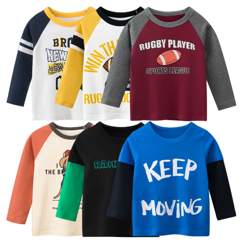 

2023 Children's Clothing Autumn New Boys Bottoming Shirt Letters Rugby Print Cotton Kids T-shirt Baby Long Sleeve Tops Tees