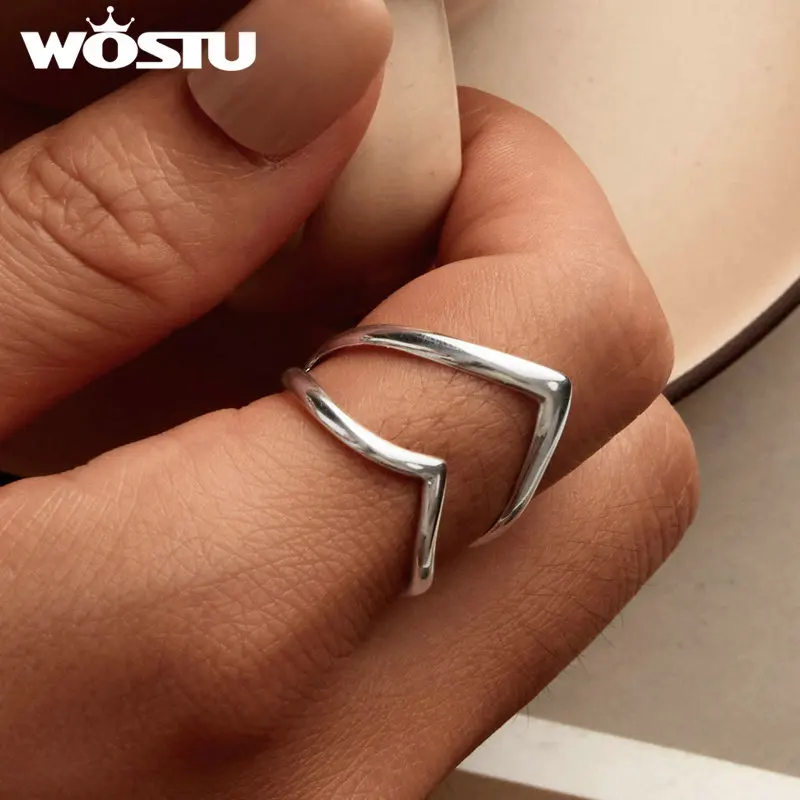 

WOSTU Real 925 Sterling Silver Classical Wave Ring For Women Double-layer Opening Rings Wedding Party Fine Jewelry Gift R981