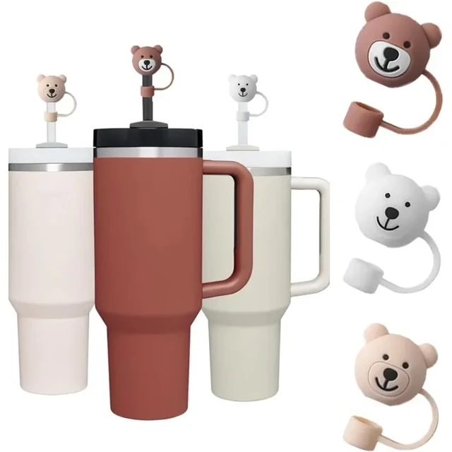 3 Pack Straw Cover for Stanley Cups,Cute bear Straw Protector