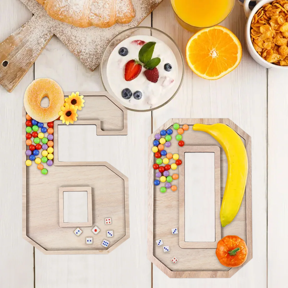 Large Wooden Number Charcuterie Board Fillable Practical Wood Number Serving Tray Decorative Number Food Tray Baby Birthday 2