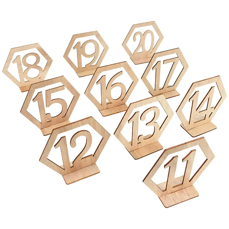 1-40 Wooden Table Numbers Hexagon Shape with Holder for Wedding Engagement Birthday Party Table Decor Digital Wooden Sign