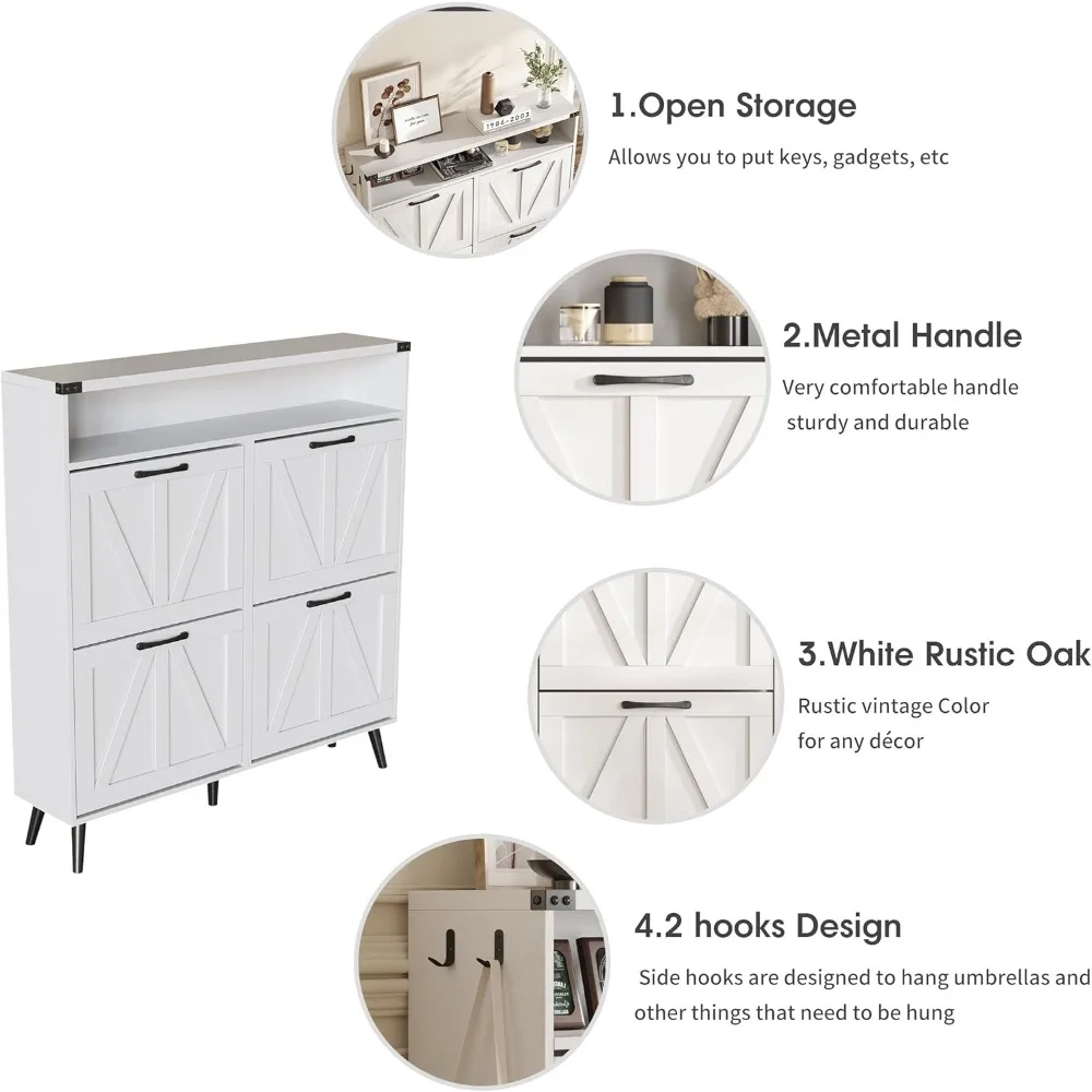 Shoe Cabinet with 4 Flip Drawers for Entryway Freestanding Shoe Organizer