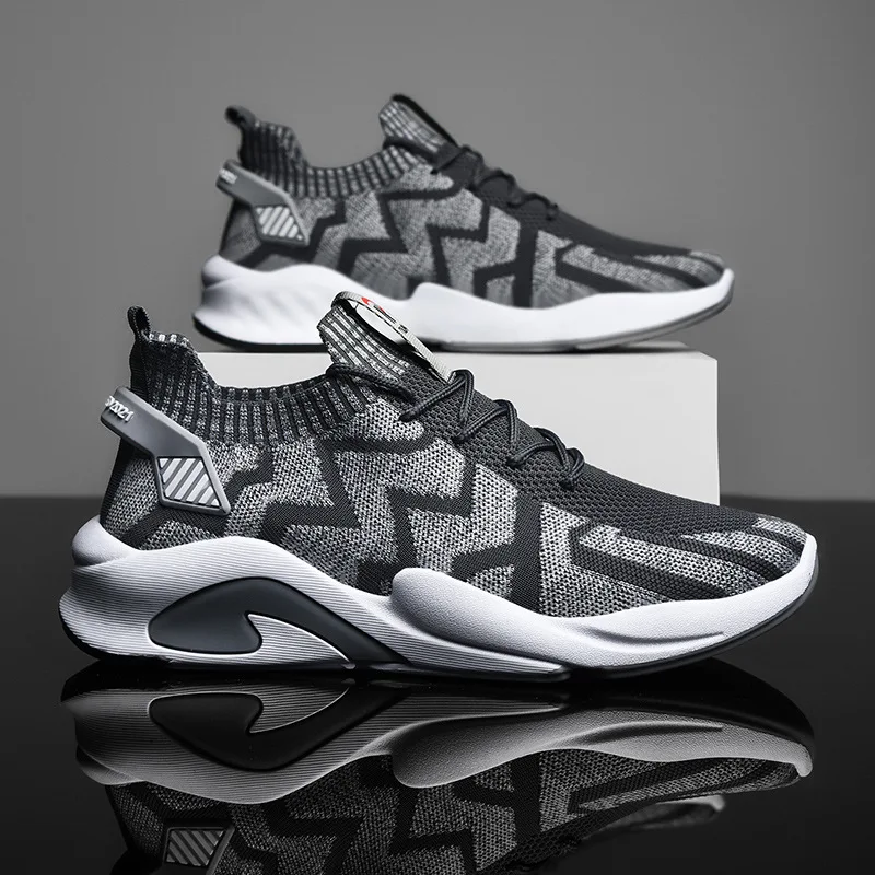 

Spring And Summer Men's Shoes Fashion Flying Woven Male Casual Shoes Front Laces Breathable Comfortable Running Sneakers