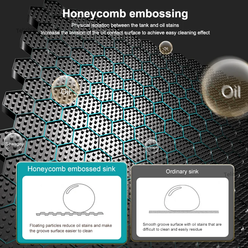 Digital Display Kitchen Sink New Waterfall with Honeycomb Embossed Booster Faucet Large Countertop Basin Single Sink