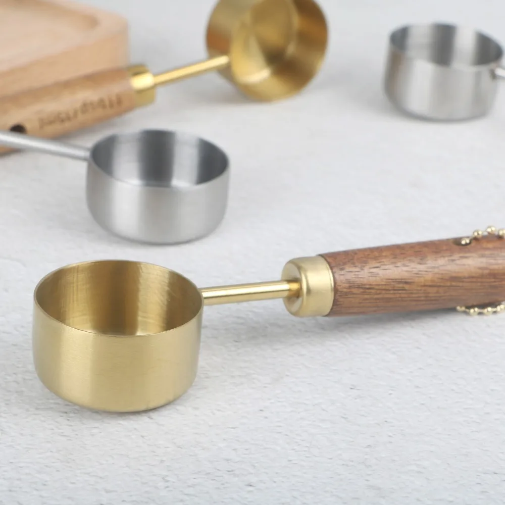 Stainless Steel Measure Spoon with Wood Handle Hangable Measuring Cup Rustproof Flat Bottom 14ml Kitchen Measure Tools kitchen measuring spoons measuring spoon set