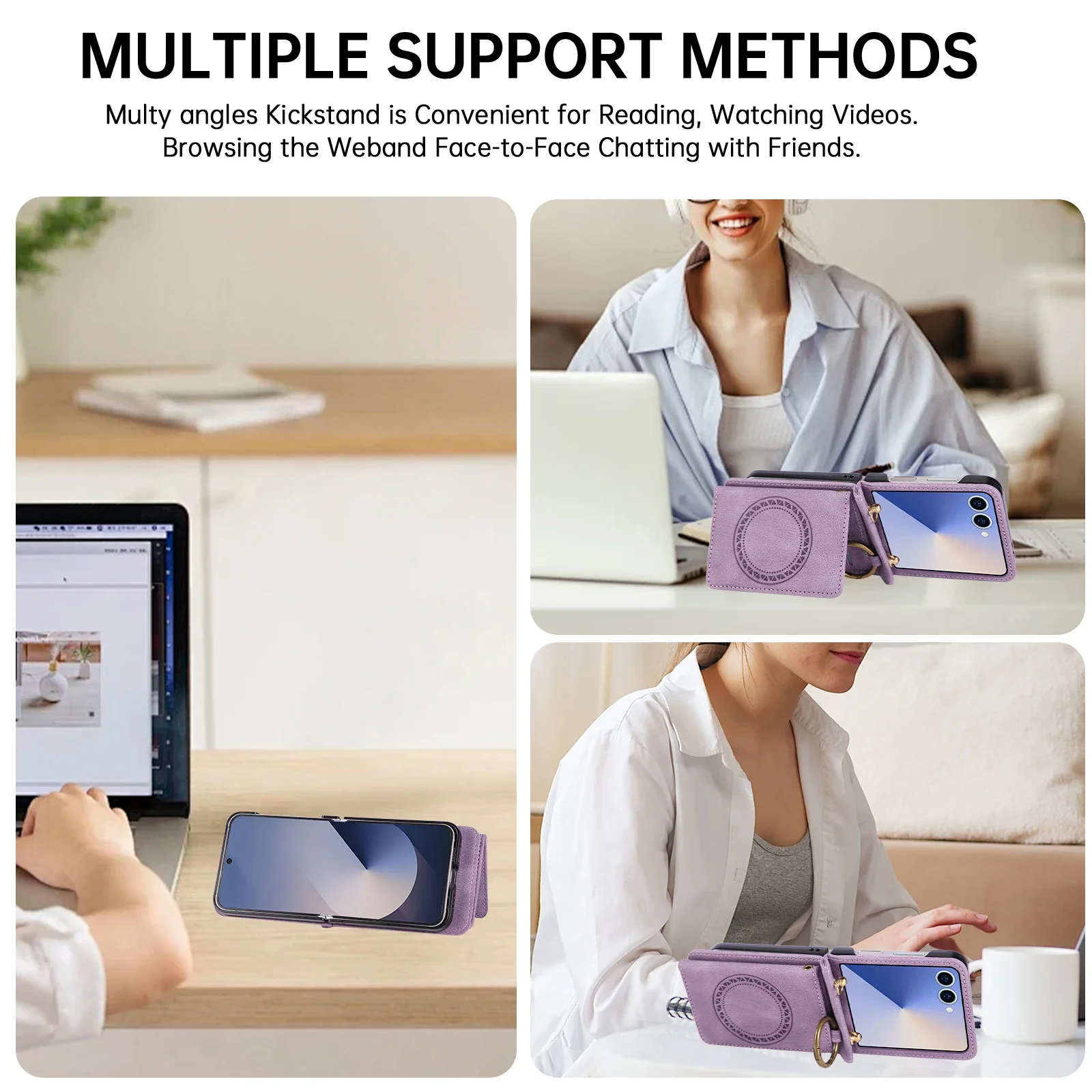Magnetic Leather Wallet Crossbody Phone Case with Card Holder