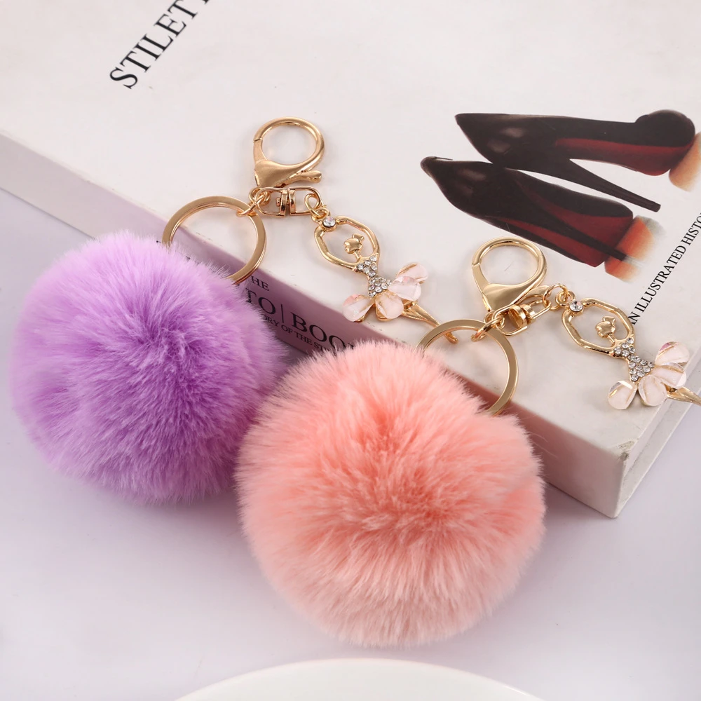 Portachiavi con specchio pom pom carino portachiavi con palla di pelo per trucco rotondo con specchio Portachiavi con specchio pom pom carino portachiavi con palla di pelo per trucco rotondo con specchio