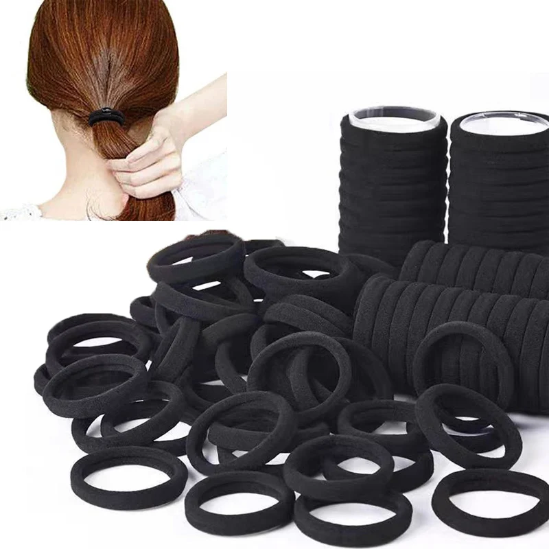 50/100pcs Black Hair Bands for Women Girls Hairband High Elastic Rubber Band Hair Ties Ponytail Holder Scrunchies Accessorie 12pcs shade net curtain buckles black abs auto fastener clips for tesla model y s x 3 roof sunshade clip car interior accessorie