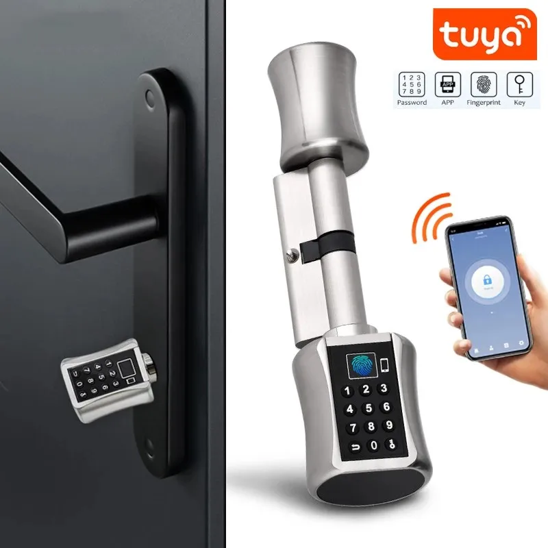 Tuya 앱 지문 실린더 잠금, 생체 인식 스마트 전자 문짝 잠금, 디지털 키패드, 키리스 잠금