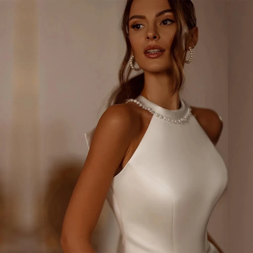 Luxury Wedding Dresses Side Slit Sexy Bridal Robes A-Line Lustrous Satin Gowns Bow Lace Up Elegant Vestidos De Novia Customized 3