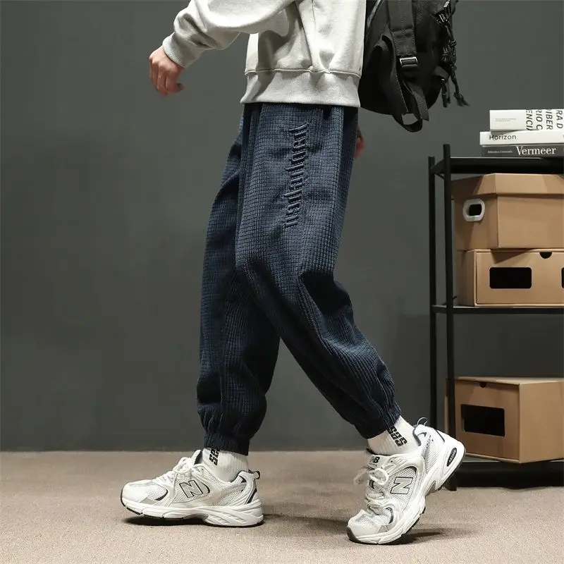 Spring Autumn New Fashion Solid Color Korean Casual Sweatpants Man Loose Letter Embroidery Chic Male Trousers Streetwear Clothes