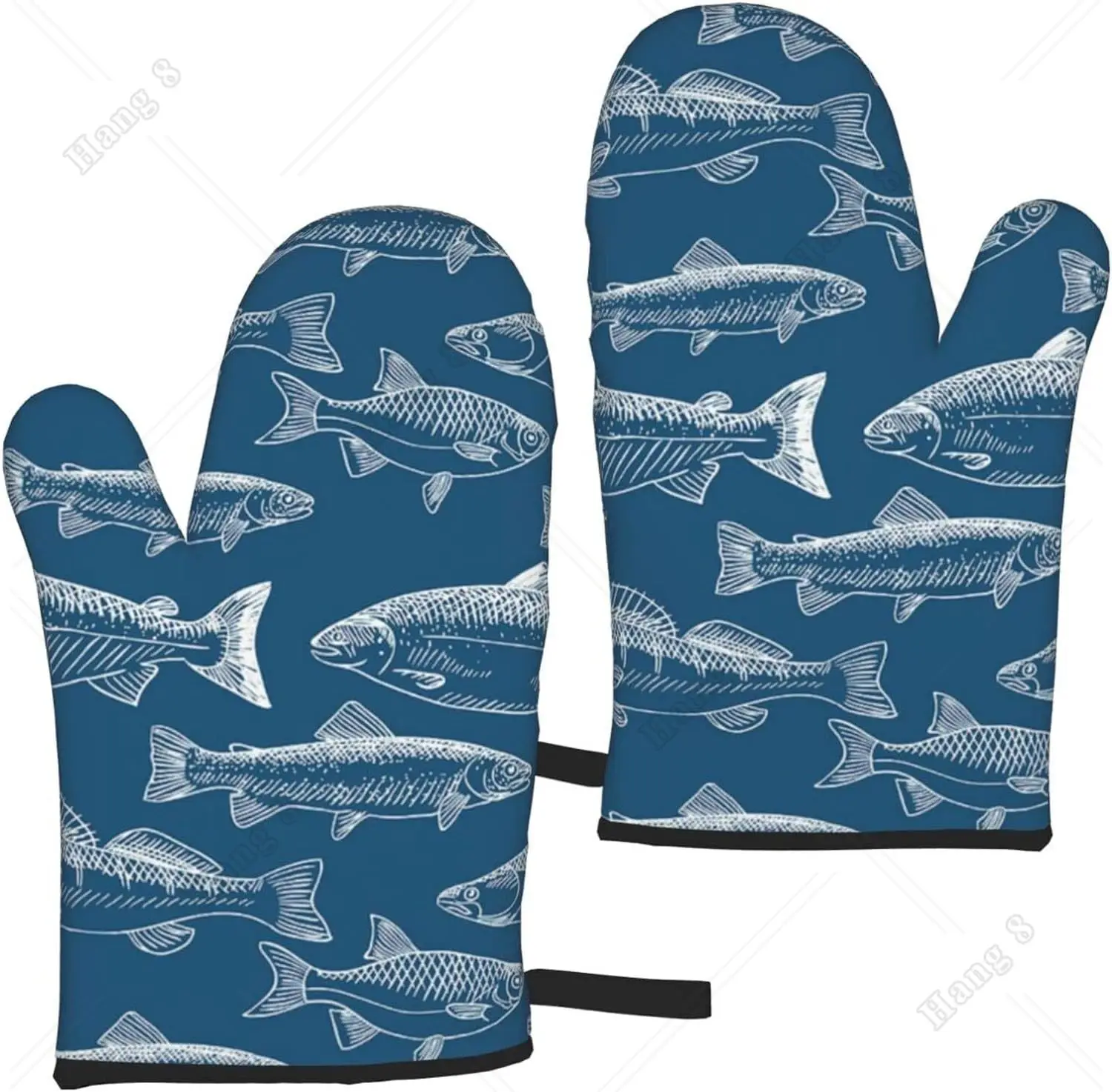 

Ocean Fishes Print Oven Sets of 2 Kitchen Oven Gloves High Heat Resistant 500 Degree Oven and Pot Holder Surface Safe One Size