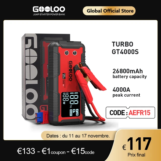 GOOLOO 4000A Jump Starter 26800mAh Portable Power Bank Charger 12V