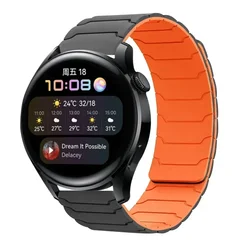 Silicone Magnetic Loop Strap, 20mm/22mm, Soft and Durable Bracelet Replacement Band - 22mm Width (Grey orange)