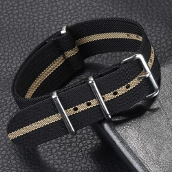 Vintage Striped Nylon Watch Strap with Durable Canvas and Metal Buckle - 22mm (Black - Gold)