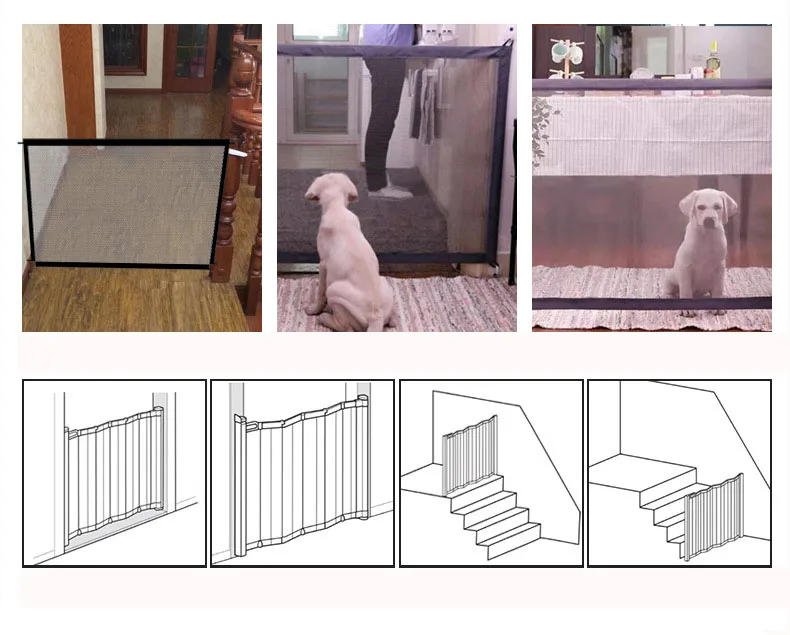 Pet Dog Fence Portable Folding Divider Mesh Home Perforation-Free Traceless Wall Protection Barrier Safety Net Nylon Mesh Cloth