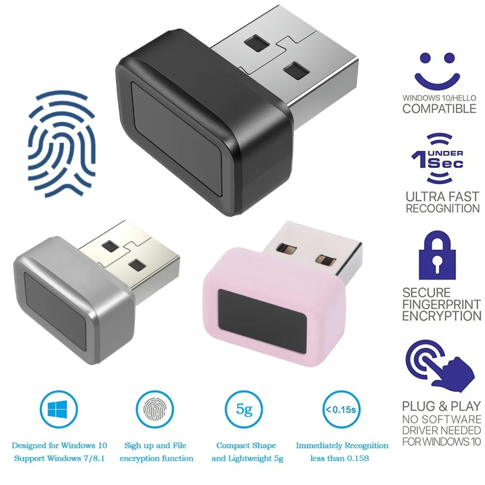 Fingerprint Scanner Fingerprint Key USB Fingerprint Key Reader Biometric Fingerprint Scanner Anti-Spoofing Windows Hello FIDO U2F Portable Security Key for Laptop