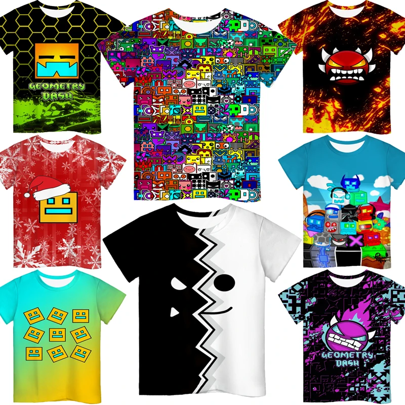 Angry Geometry Dash 3D Print T Shirts Boys Girls Cartoon Anime Tshirts Toddler Kids Game T-shirts Children Tee Tops Camiseta boys cartoon baby groot print t shirts girls casual 3d funny tshirts children summer short sleeve clothing kids tee tops