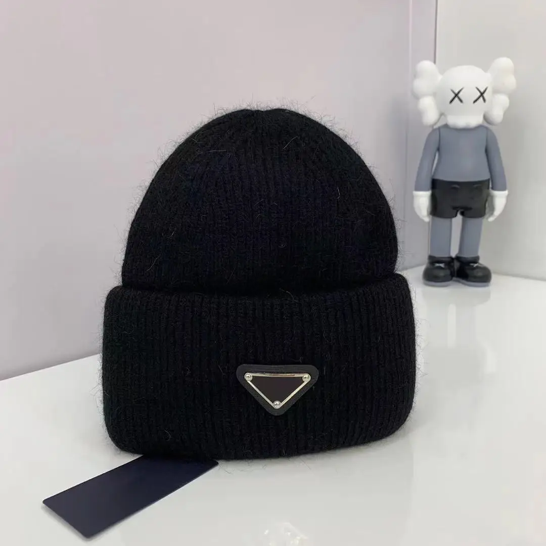 

Fashion Knitted Hat Couple Style Cold Hat Baotou Hat Triangle Label Versatile Warm Ear Protection Rabbit Hair Knitted Hat Men