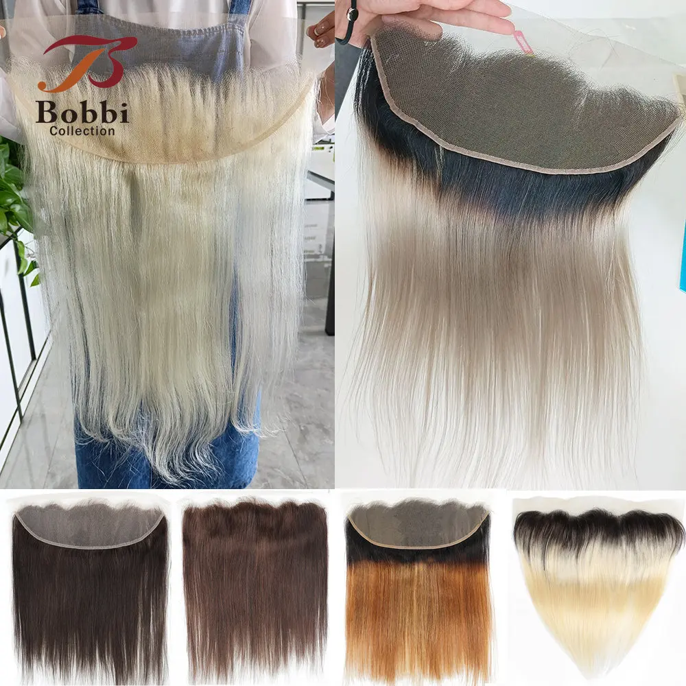 Dark Brown Straight Hair 13x4 Lace Frontal Pre-Plucked Transparent Lace Remy Human Hair Black Brown 613 Blonde Grey BOBBI